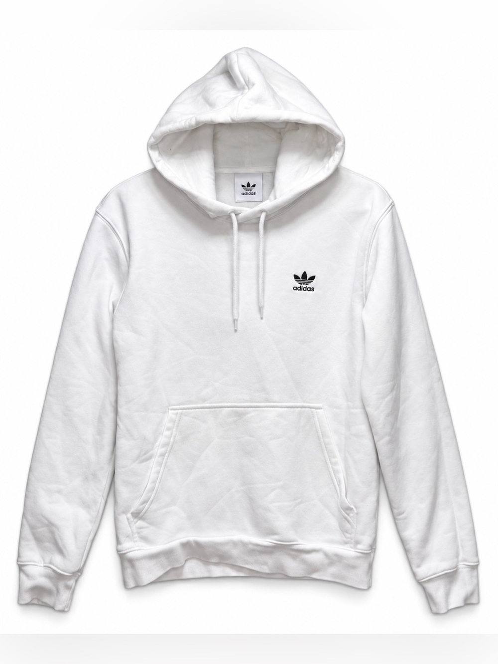 Adidas Originals Men’s Small White Pullover Hoodie Black Trefoil Logo